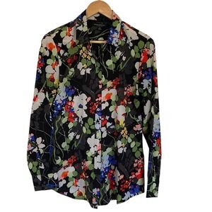 Banana Republic Womens Dillon Shirt Size‎ Medium Black Floral Long Sleeve Office